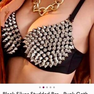 Black Silver Studded Bra - Punk Goth Festival  NEW